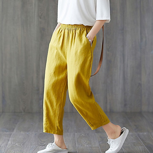 

Women's Basic Chinos Pants - Solid Colored Yellow Orange White M L XL