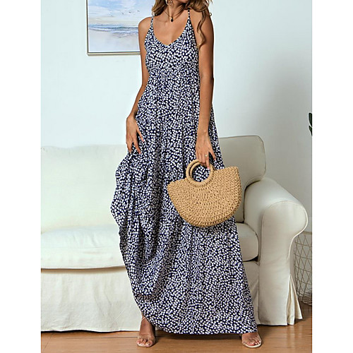 

Women's Red Navy Blue Dress A Line Print S M