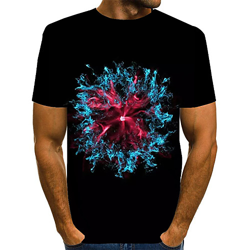 

Men's Daily Weekend Basic / Exaggerated T-shirt - Color Block / Rainbow / Abstract Print Black