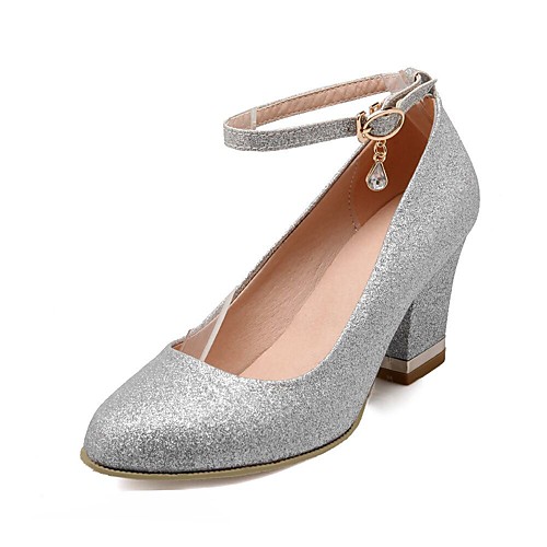 

Women's Heels 2020 Chunky Heel Round Toe Rhinestone Synthetics Minimalism Spring & Summer / Fall & Winter Light Red / Gold / Silver