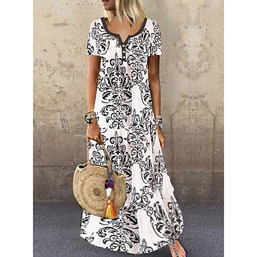 

Women's Floral White Dress Elegant Summer A Line Floral M L