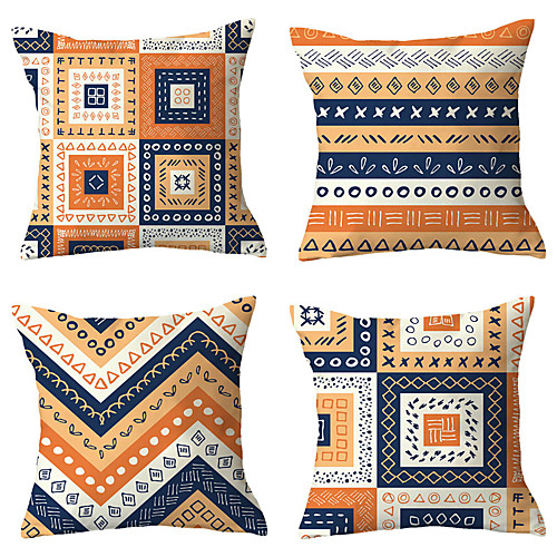 

4 pcs Polyester Pillow Cover, Geometric Plaid Simple Classic Square Traditional Classic