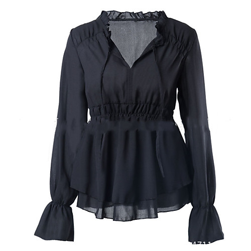 

Women's Daily Shirt - Solid Colored Pleated / Drawstring V Neck White