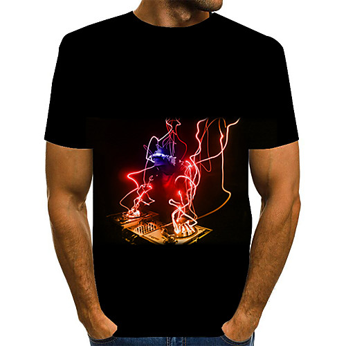 

Men's Daily Weekend Basic / Exaggerated T-shirt - Color Block / Rainbow / Abstract Print Black