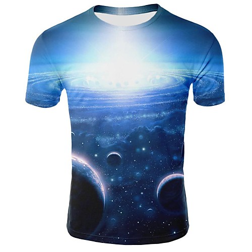 

Men's Daily Going out Basic / Street chic T-shirt - Geometric Print Blue