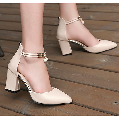 

Women's Sandals Chunky Heel Pointed Toe PU Summer Gold / White