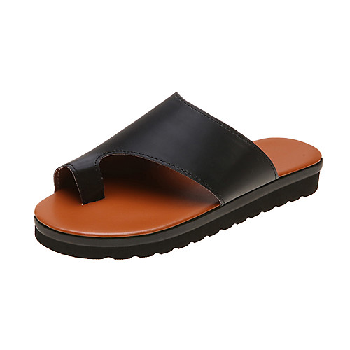 

Women's Slippers & Flip-Flops 2020 Flat Heel Open Toe PU Vintage / Sweet Spring & Fall / Spring & Summer Khaki / Black / Silver
