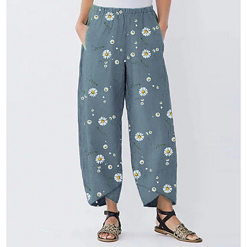 

Women's Basic Harem Pants - Floral Blue M L XL