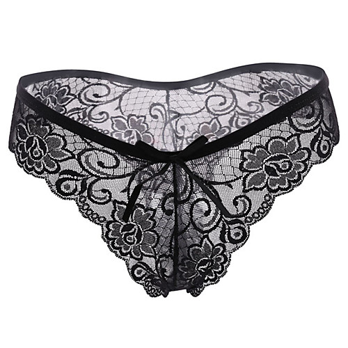 

Women's Lace / Bow / Mesh G-strings & Thongs Panties - Normal Mid Waist Purple Khaki Black One-Size