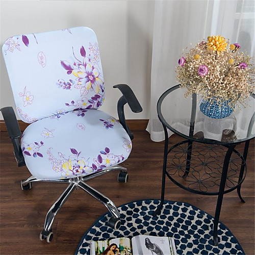 

Blue Floral Print Computer Office Chair Cover Split Protective Stretchable Cloth Polyester Universal Desk Task Chair Chair Covers Stretch Thicken Rotating Chair Slipcover