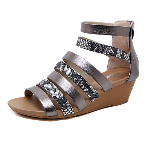 

Women's Sandals Wedge Heel Peep Toe PU Summer Gold / Gray