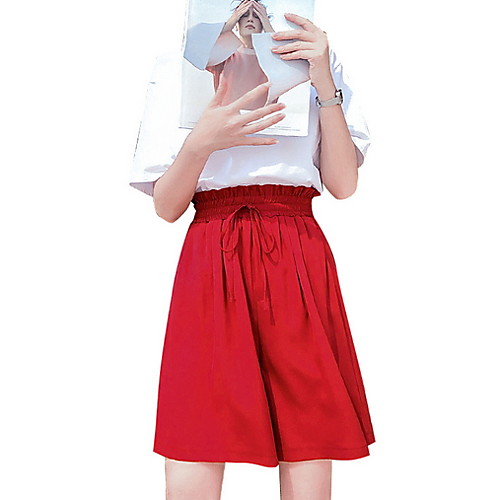 

Women's Basic Shorts Pants - Solid Colored Red Black Light Green S M L