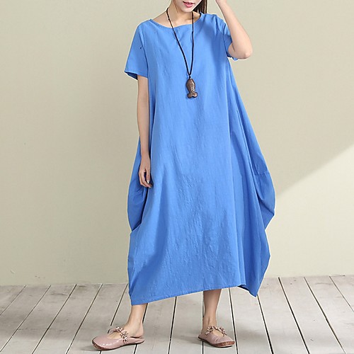 

Women's Red Blue Dress Loose Solid Color M L