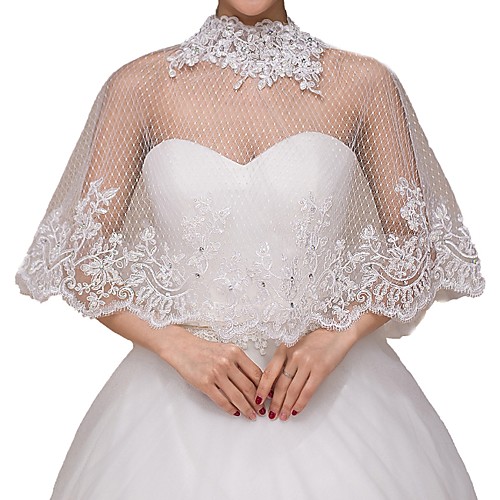 

Half Sleeve Capes Tulle Wedding Shawl & Wrap With Lace