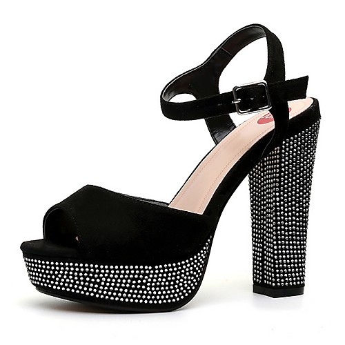 

Women's Sandals Chunky Heel Open Toe Suede Summer Black
