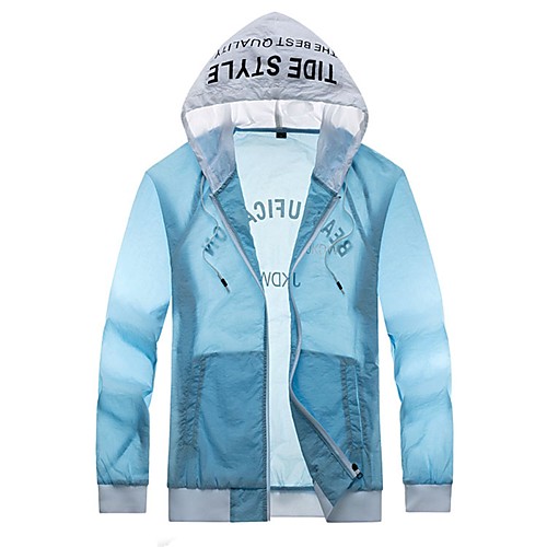 

Men's Daily / Sports Basic Spring & Fall / Spring & Summer Regular Jacket, Color Block / Letter Hooded Long Sleeve Nylon Patchwork / Print Blue / White / Black