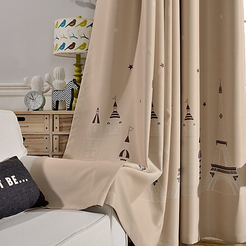 

Two Panel Children's Room Castle Printing Blackout Curtains Thermal Insulation
