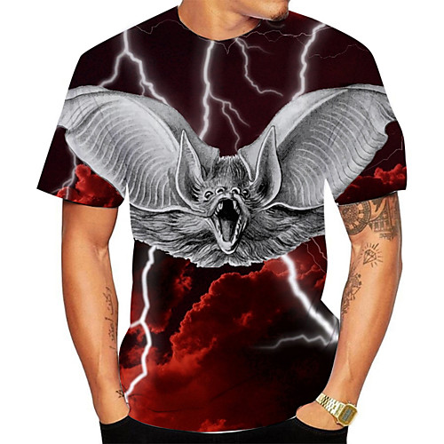 

Men's Plus Size 3D Graphic Print T-shirt Basic Daily Going out Round Neck Wine / Short Sleeve / Animal
