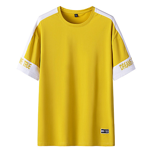 

Men's Plus Size Letter T-shirt - Cotton Basic Daily Round Neck White / Yellow / Blushing Pink / Light Green / Short Sleeve