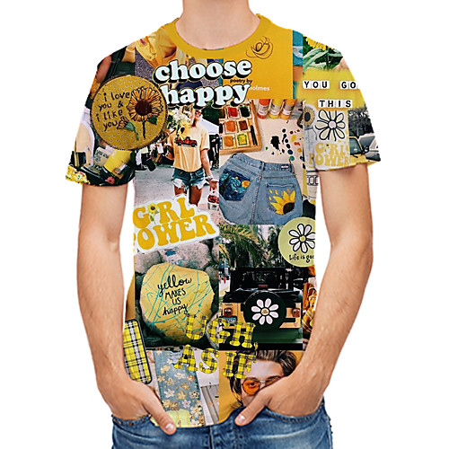 

Men's Daily Club Rock / Street chic T-shirt - Floral / 3D / Letter Print Rainbow