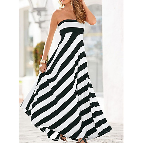 

Women's Black Dress Elegant Sheath Striped S M