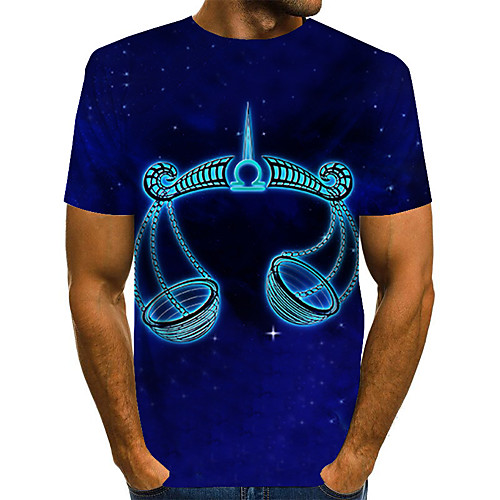 

Men's Daily Holiday Street chic / Exaggerated T-shirt - Color Block / 3D / Abstract Print Blue