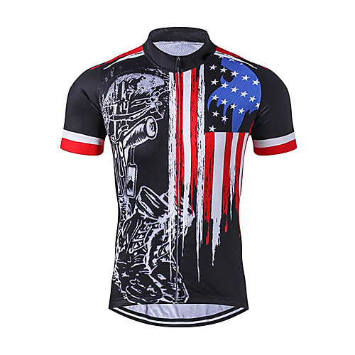 

21Grams Men's Short Sleeve Cycling Jersey 100% Polyester Black / Red American / USA Stars National Flag Bike Jersey Top Mountain Bike MTB Road Bike Cycling UV Resistant Breathable Quick Dry Sports