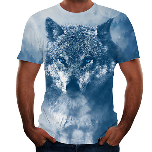 

Men's Going out Weekend Basic T-shirt - Color Block / 3D / Animal Blue