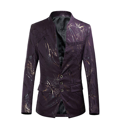 

Men's Blazer, Floral / Geometric Notch Lapel Polyester Purple / Navy Blue