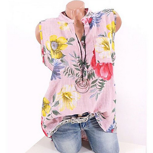 

Women's Daily Loose T-shirt - Geometric Print Blushing Pink