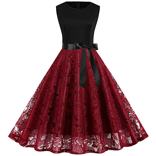 

Women's Wine Red Dress Street chic Daily Going out Sheath Solid Color Lace S M