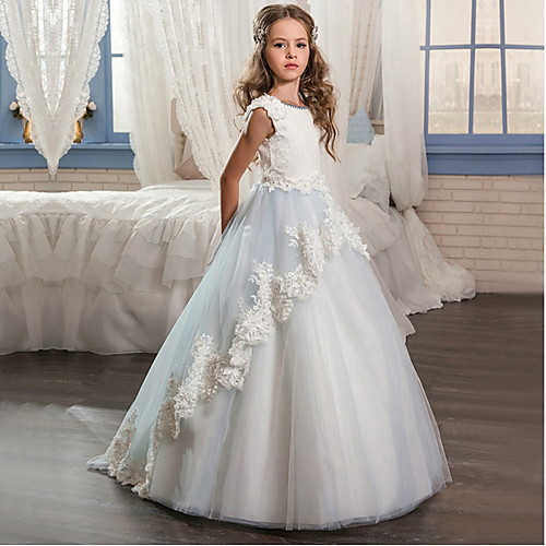 

Ball Gown Floor Length Wedding / Event / Party Flower Girl Dresses - POLY Sleeveless Jewel Neck with Lace / Appliques