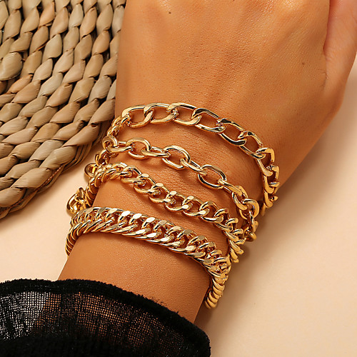 

4pcs Women's Chain Bracelet Vintage Bracelet Bracelet Layered Lucky Classic Vintage Punk Trendy Fashion Alloy Bracelet Jewelry Gold For Gift Date Birthday Beach Festival