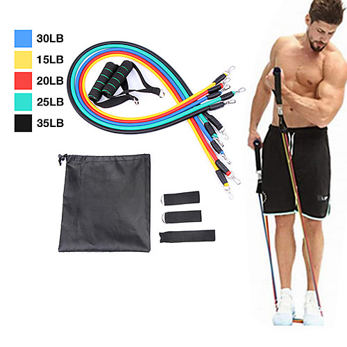 

Resistance Band Set 11 pcs Sports TPE Home Workout Gym Pilates Strength Training Muscular Bodyweight Training Muscle Building For Men Women Waist & Back Abdomen Forearm