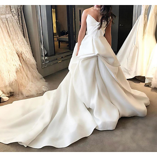 

Ball Gown Strapless Court Train Polyester Sleeveless Country Plus Size Wedding Dresses with Draping 2020