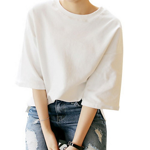 

Women's Solid Colored T-shirt Daily White / Navy Blue
