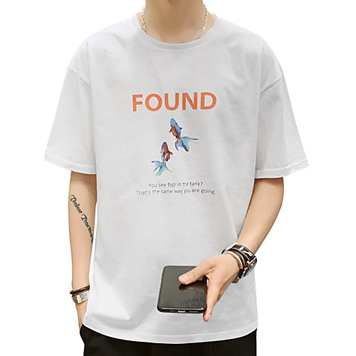 

Men's Daily Sports Business / Basic T-shirt - Rainbow / Animal / Letter Black & White, Print White