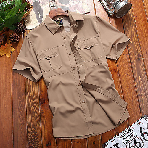 

Men's Hiking Tee shirt Short Sleeve Outdoor Waterproof Breathable Quick Dry Ventilation Tee / T-shirt Top Autumn / Fall Spring POLY Beach Camping / Hiking / Caving Traveling Army Green Grey Khaki