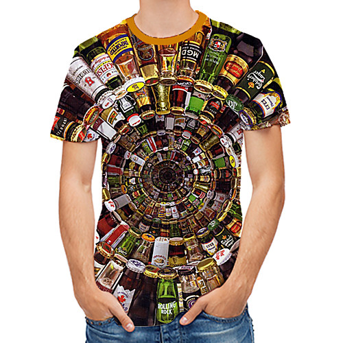 

Men's Going out Club Rock / Street chic T-shirt - 3D / Graphic / Beer Print Rainbow