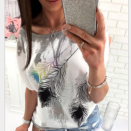 

Women's Daily Loose T-shirt - Floral One Shoulder Blushing Pink