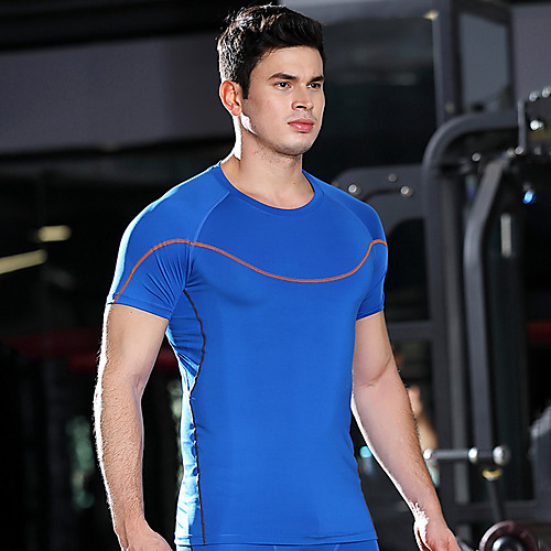 

Men's Daily Sports Basic / Street chic T-shirt - Striped / Geometric / Color Block Patchwork / Print Green