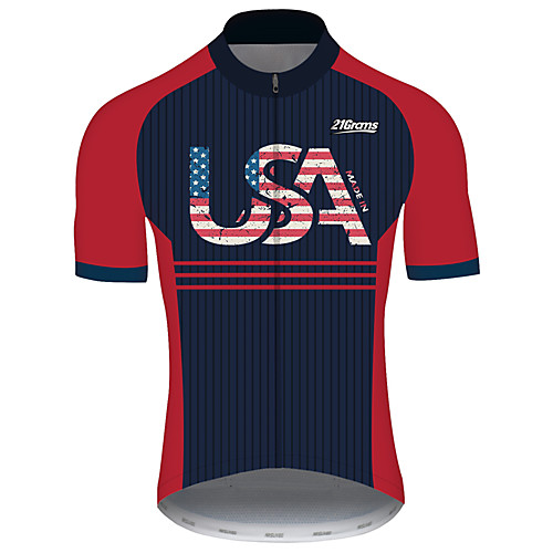 

21Grams Men's Short Sleeve Cycling Jersey 100% Polyester Black / Red Stripes American / USA National Flag Bike Jersey Top Mountain Bike MTB Road Bike Cycling UV Resistant Breathable Quick Dry Sports