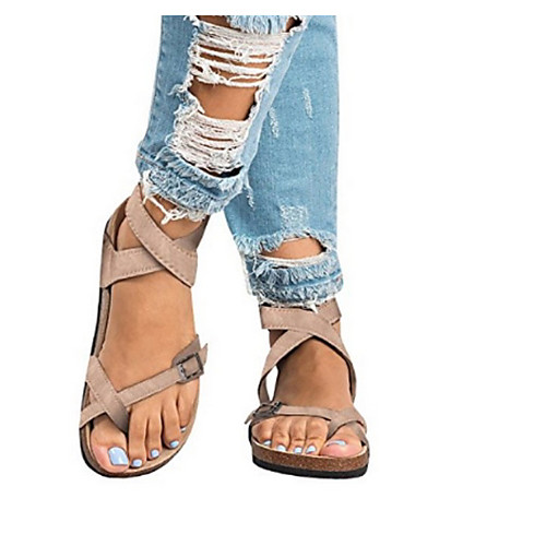 

Women's Sandals Flat Heel Open Toe PU Summer Khaki / Black / Beige