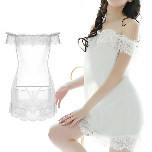 

Women's Lace / Mesh Suits Nightwear Solid Colored White Black One-Size