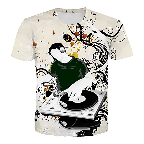 

Men's Plus Size 3D Graphic Tiger Print T-shirt Basic Rock Daily Club Round Neck Beige / Short Sleeve / Portrait