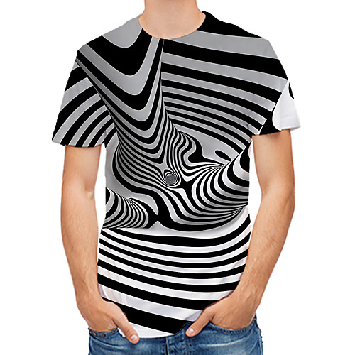 

Men's Daily Club Rock / Street chic T-shirt - 3D / Abstract / Visual Deception Black & White, Print Light gray