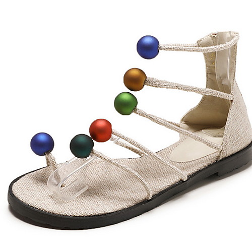 

Women's Sandals Flat Heel Round Toe Canvas Spring & Summer Black / Beige