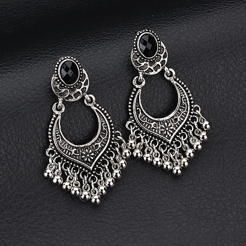 

Women's Black Crystal Earrings Tassel Fringe Lucky Vintage Ethnic Earrings Jewelry Gold / Silver For Party Club Bar 1 Pair