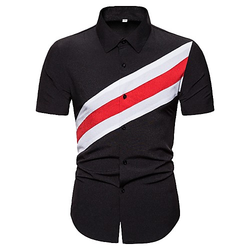 

Men's Check Shirt Basic Daily Going out Classic Collar Black / Short Sleeve