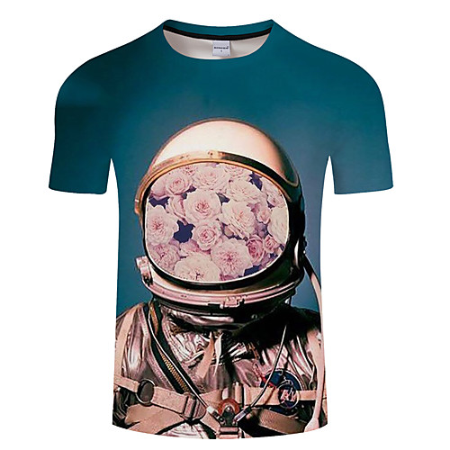 

Men's Daily Going out Exaggerated T-shirt - Floral / 3D / Portrait Print Navy Blue